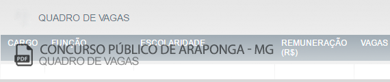 Vagas Concurso Público Prefeitura Araponga (PDF)