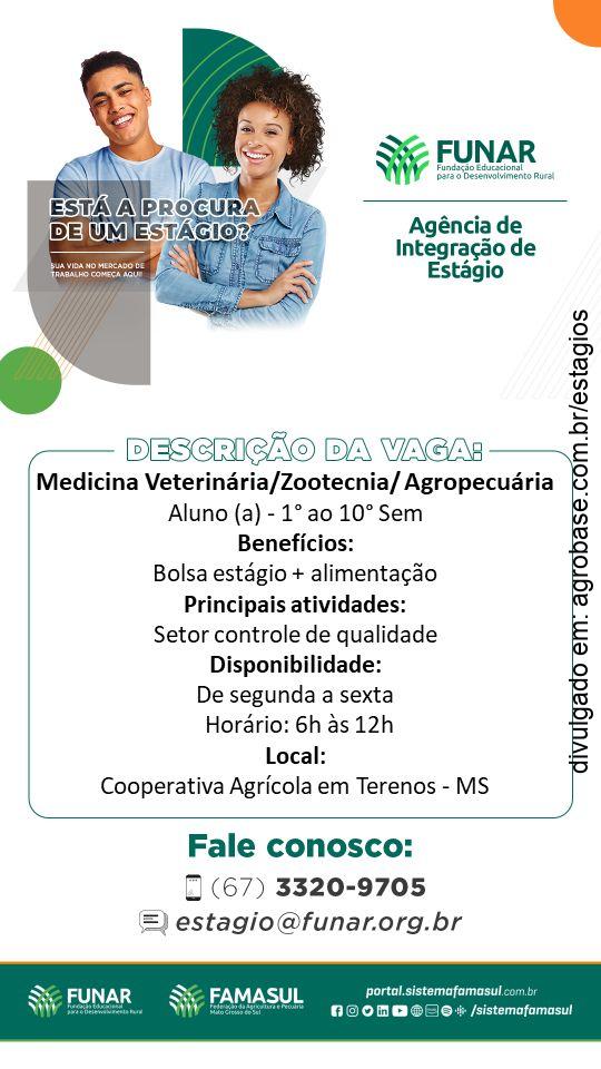 Estágio para estudantes de veterinária, zootecnia ou agropecuária – Terenos/MS