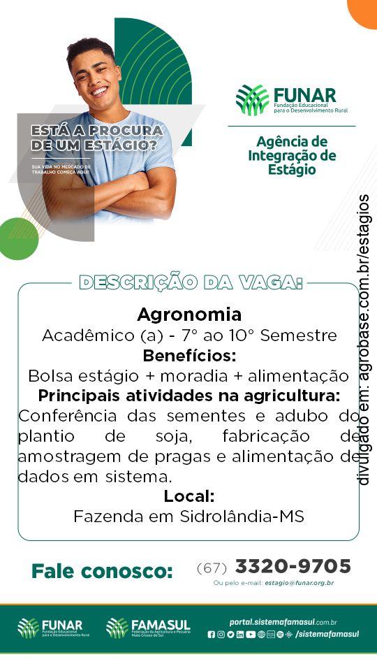 Estágio para estudantes de agronomia – Sidrolândia/MS