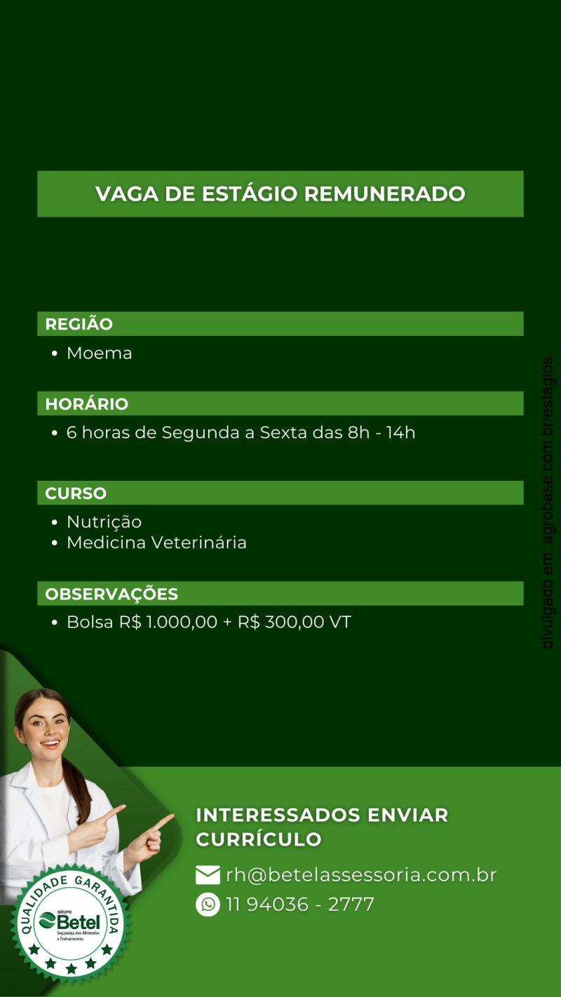 Estagiário em nutrição ou veterinária (remunerado) – São Paulo/SP [Moema]