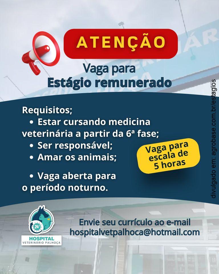 Estágio remunerado em med. veterinária – Palhoça/SC