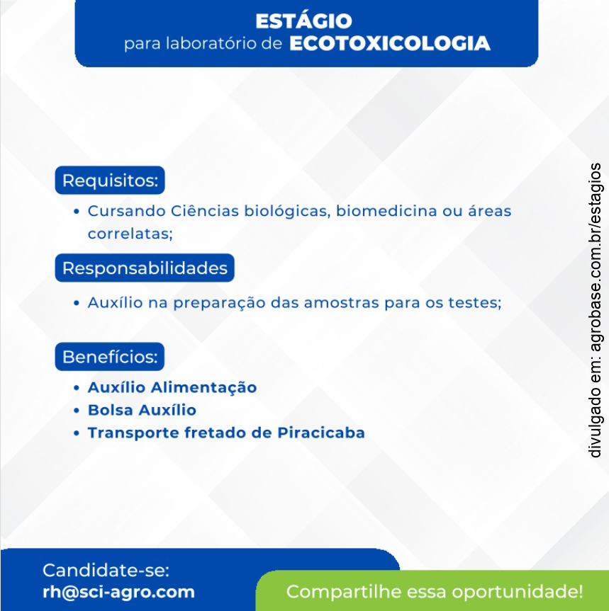 Estágio para laboratório de ecotoxicologia – Piracicaba/SP