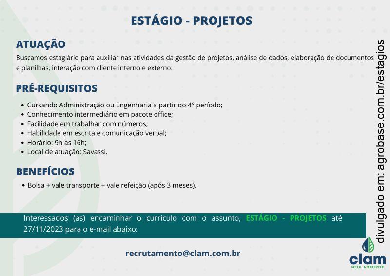 Estagiário na área de projetos – Belo Horizonte/MG