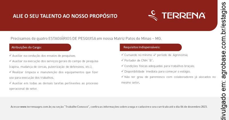 Estágio de pesquisa – Patos de Minas/MG