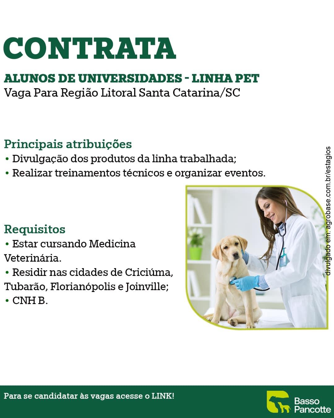 Estágio para estudantes de med. veterinário – litoral de SC