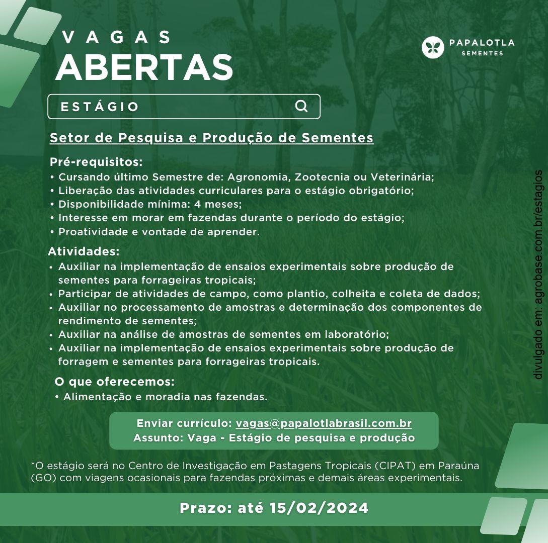 Estágio em pesquisa e produção de sementes (pastagem) – Paraúna/GO