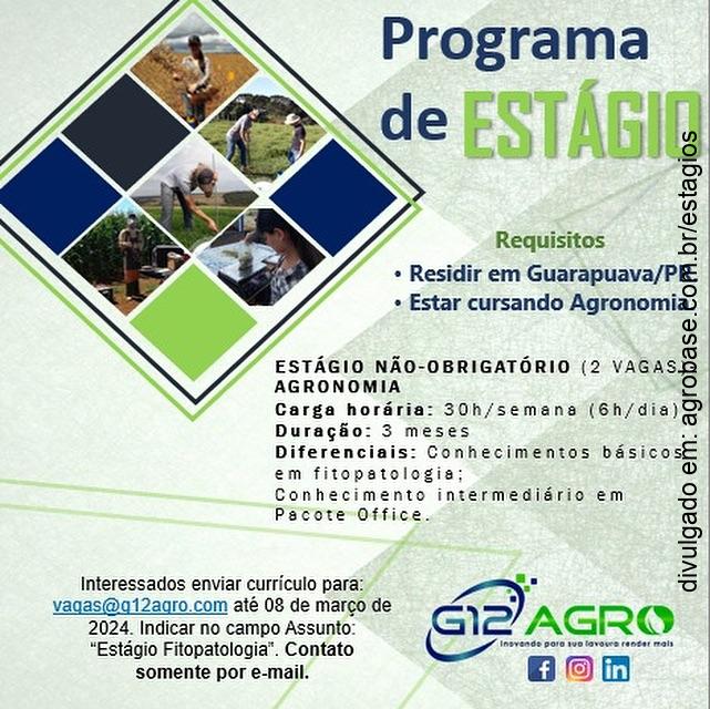 02 vagas estágio agronomia não-obrigatório – Guarapuava/PR