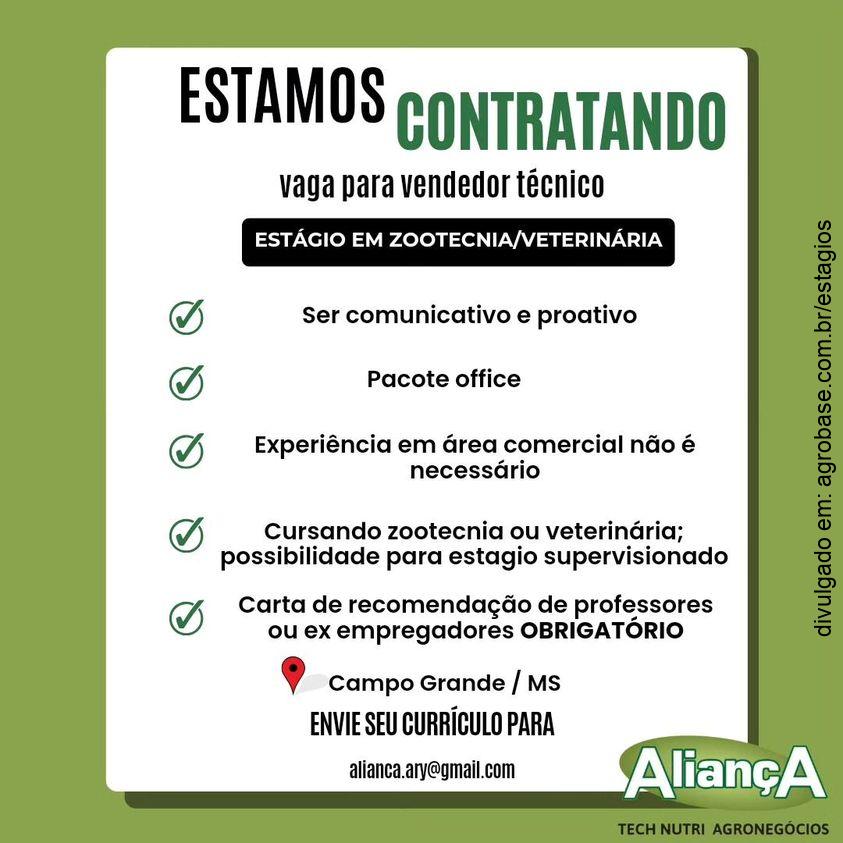 Estágio em zootecnia | veterinária – Campo Grande/MS