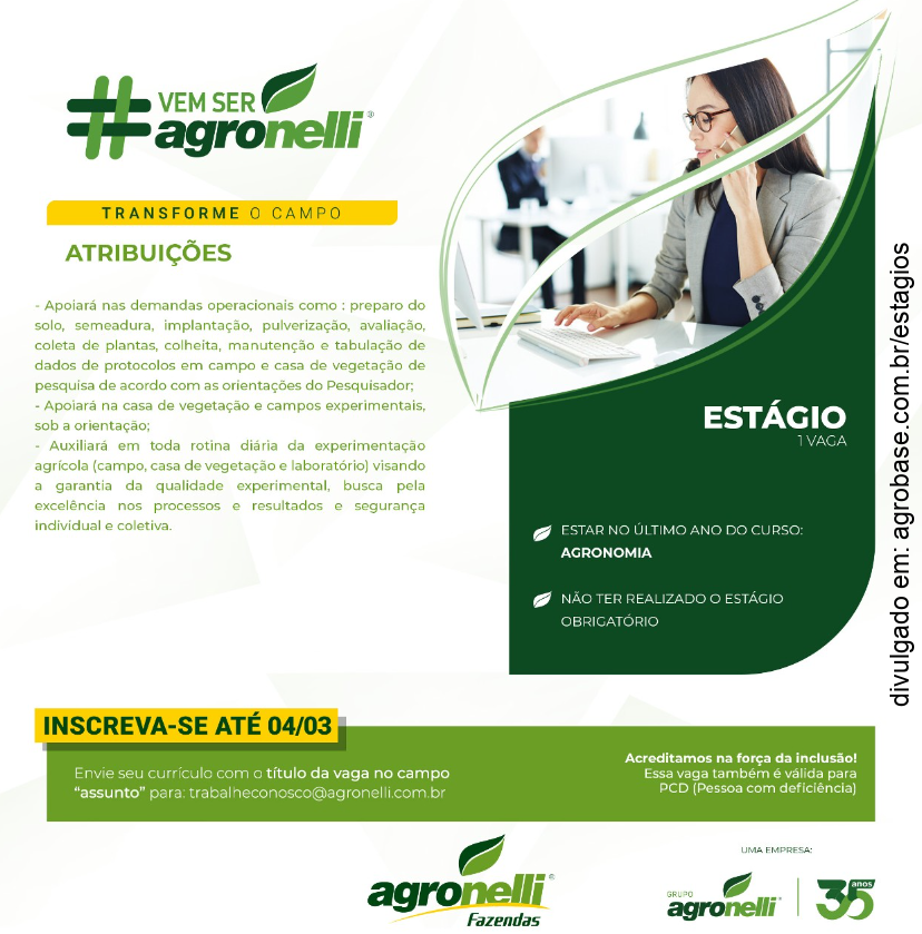 Estágio para estudantes de agronomia – MG