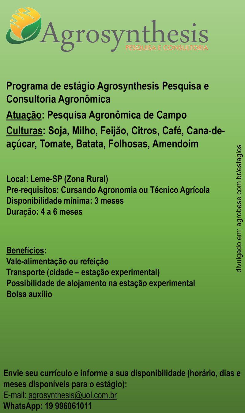 Programa de estágio pesquisa agronômica de campo – Leme/SP