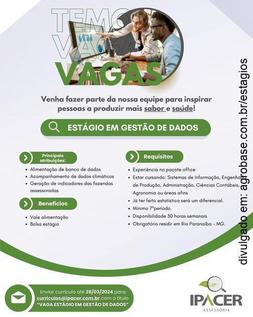 Estágio em gestão de dados –  Rio Paranaíba/MG