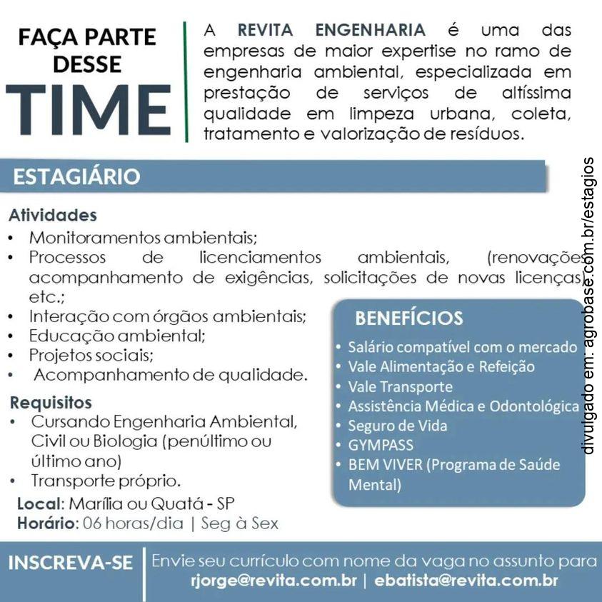 Estagiário área ambiental – Marília ou Quatá/SP