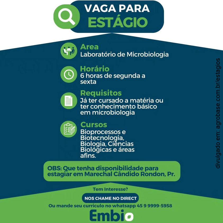 Estágio em lab. de microbiologia – Marechal Cândido Rondon/PR