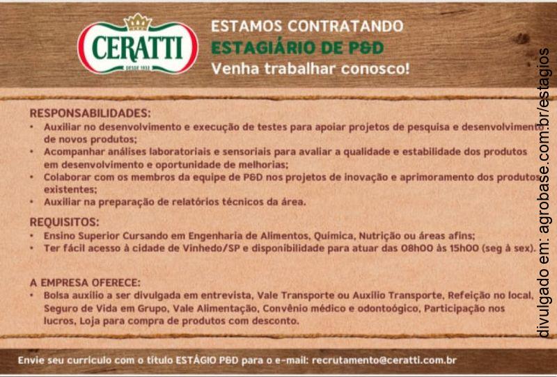 Estagiário de pesquisa e desevolvimento – Vinhedo/SP