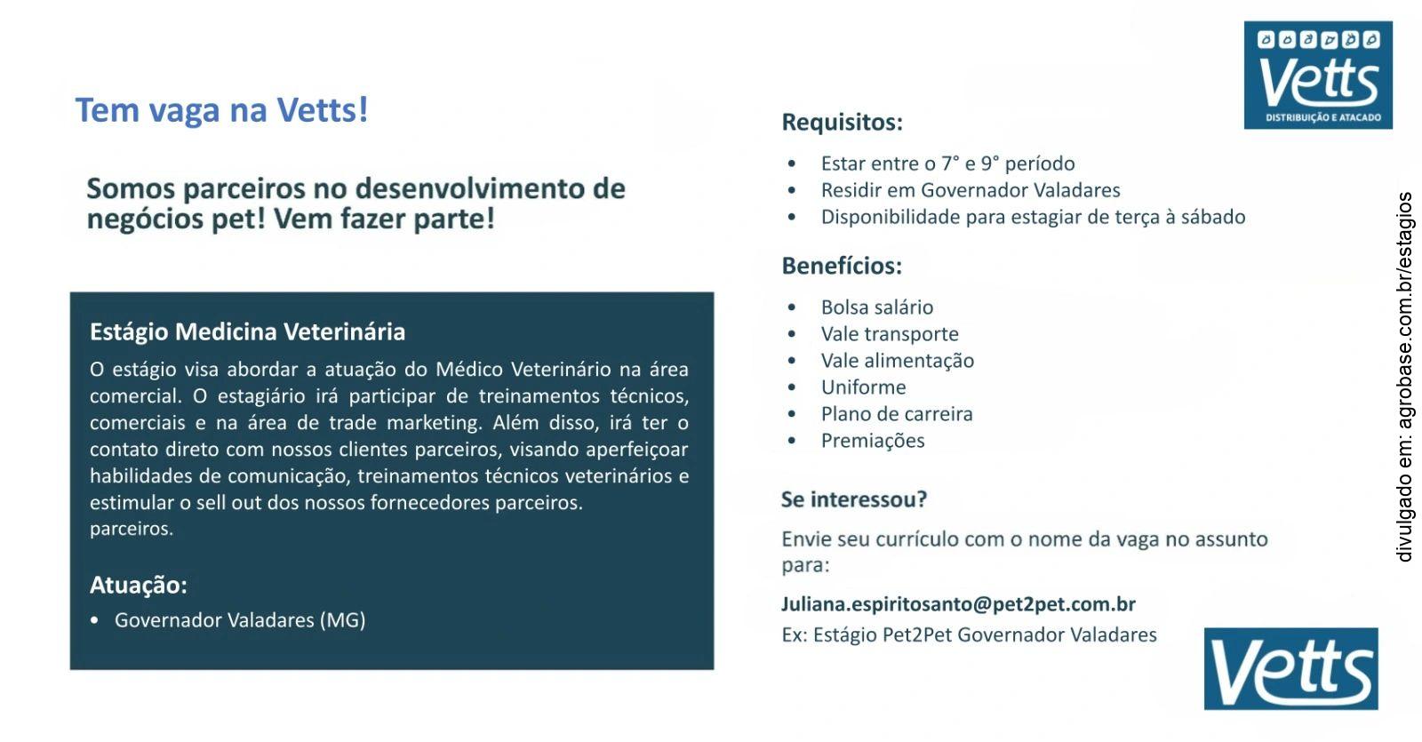 Estágio medicina veterinária – Governador Valadares/MG