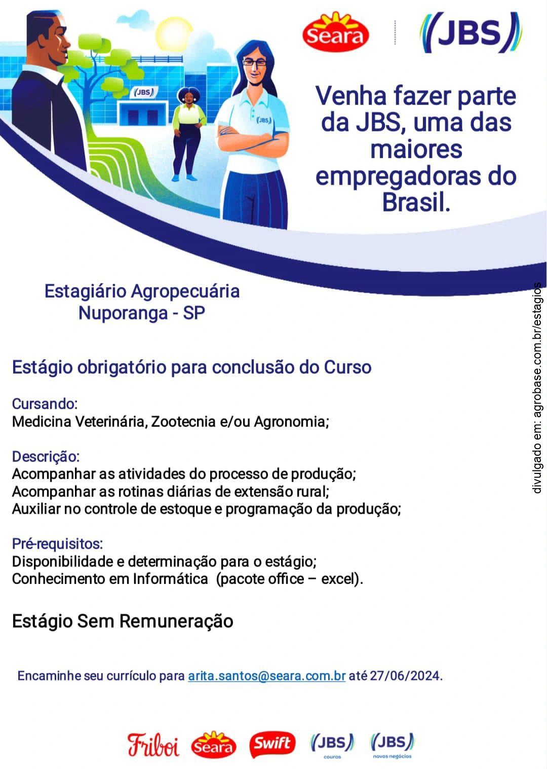Estágio curricular obrigatório agropecuária – Nuporanga/SP