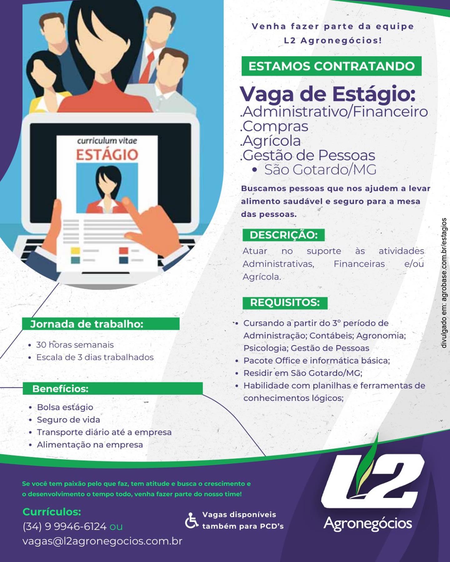 Vagas de estágio L2 Agronegócios – São Gotardo/MG