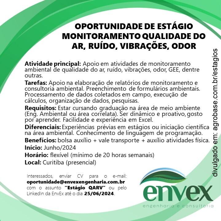 Estágio em monitoramento de qualidade do ar, ruído, vibrações e odor – Curitiba/PR