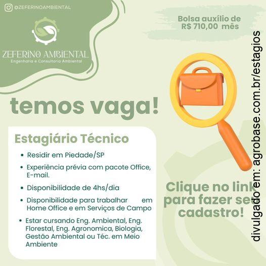 Estagiário técnico na área de meio ambiente – Piedade/SP