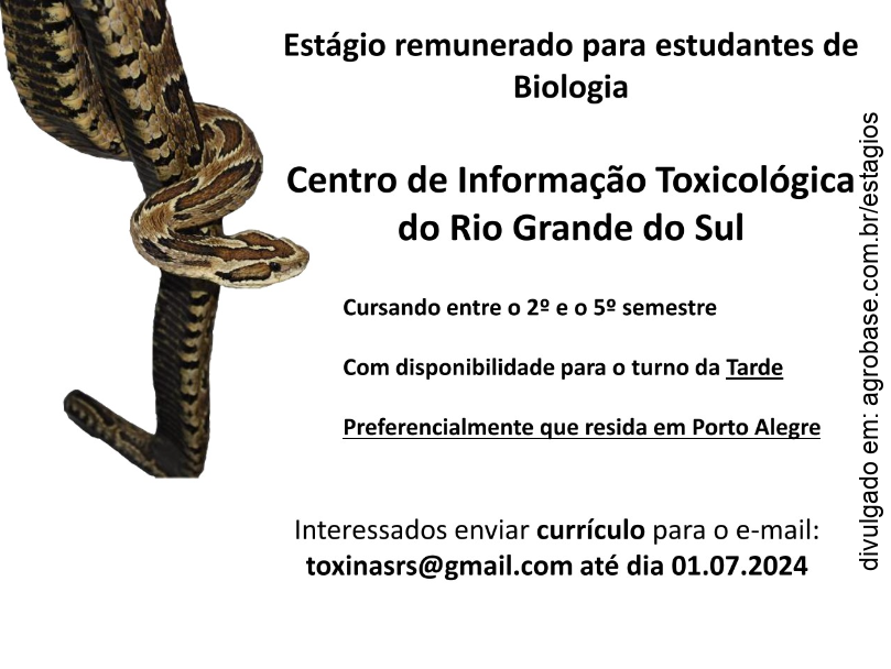 Estágio em biologia (toxicologia) – Porto Alegre/RS