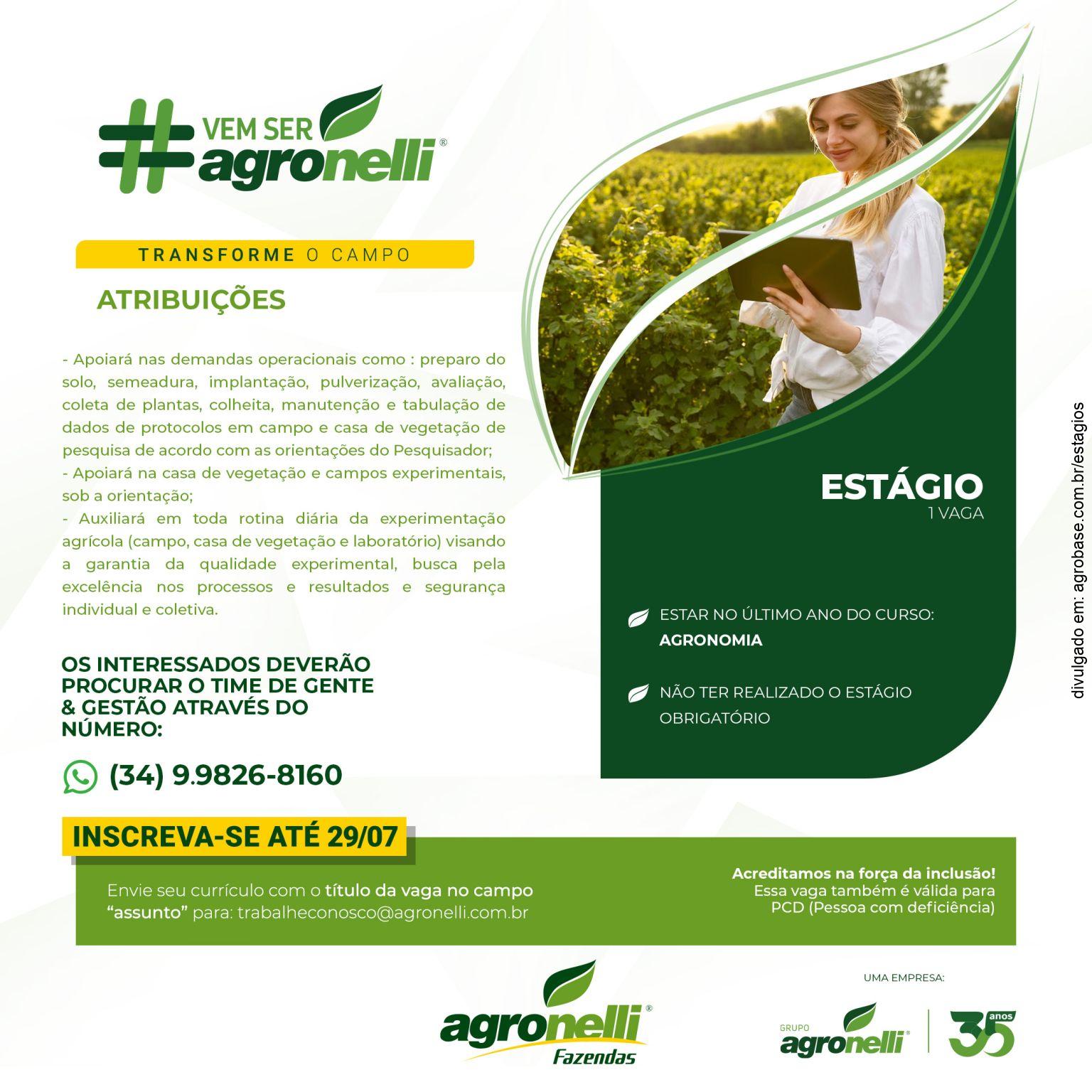 Estágio para estudantes de agronomia – MG
