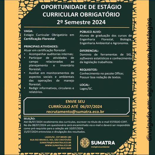 Estágio curricular obrigatório engenharia florestal – RS, SC e PR