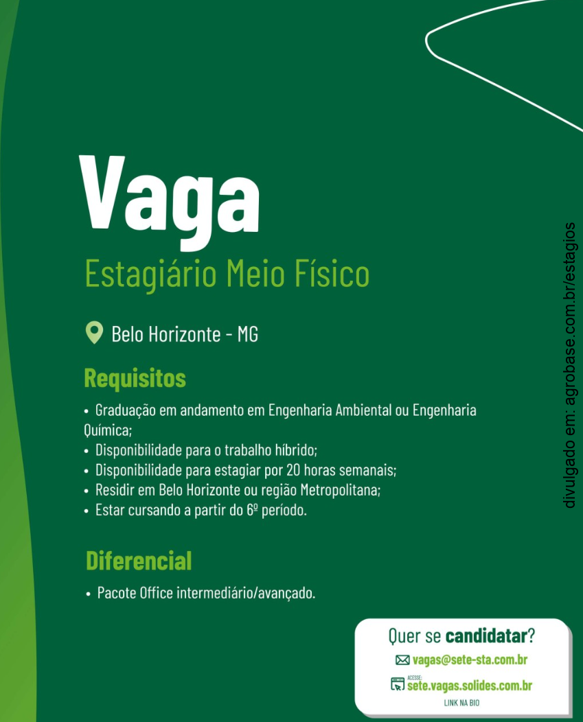 Estagiário meio físico – Belo Horizonte/MG