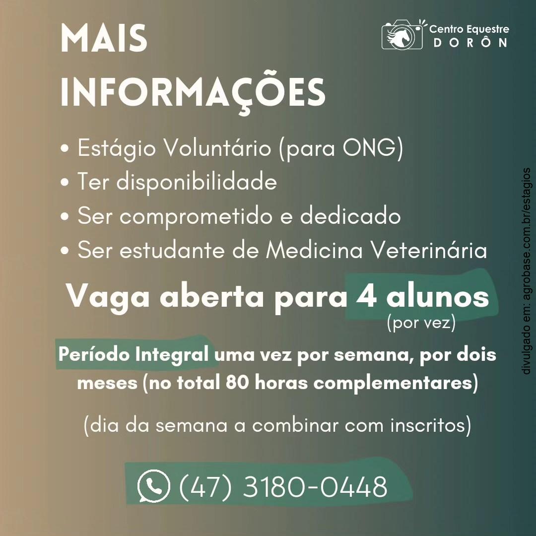 Estágio para estudantes de medicina veterinária – Rio do Sul/SC