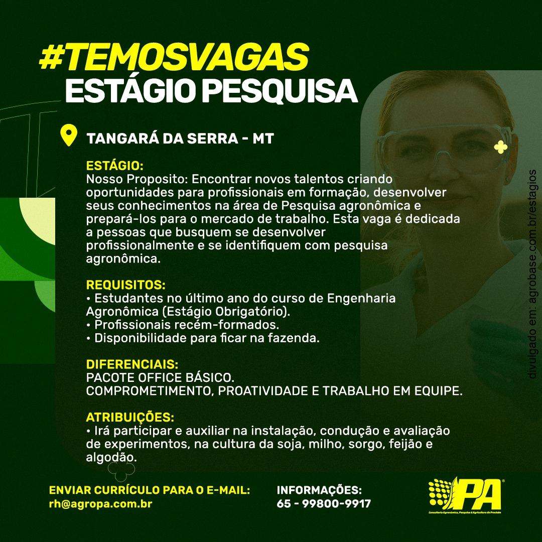 Estágio pesquisa agronômica – Tangará da Serra/MT