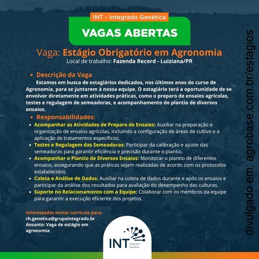 Estágio obrigatório em agronomia – Luiziana/PR