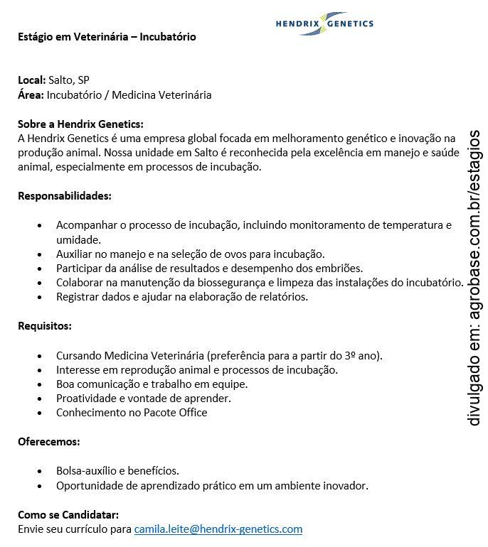 Estágio em veterinária (incubatório) – Salto/SP