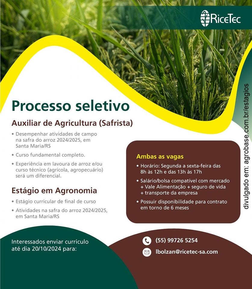 Estágio em agronomia (safra do arroz) – Santa Maria/RS