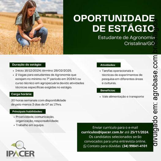 Estágio para estudantes de agronomia – Cristalina/GO