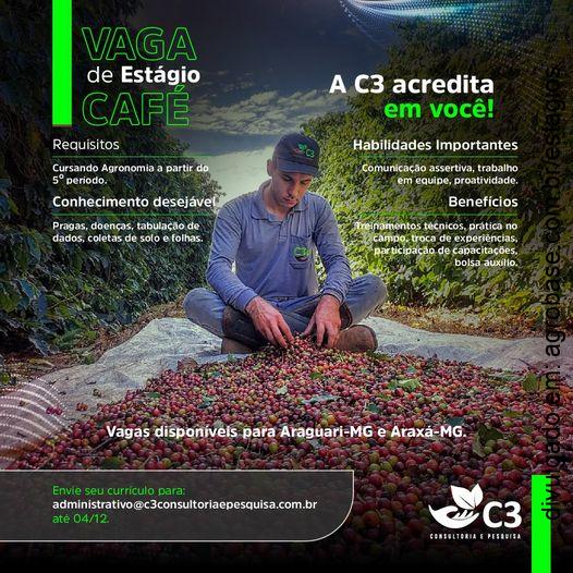 Vagas estágio em cafeicultura – Araguari e Araxá/MG