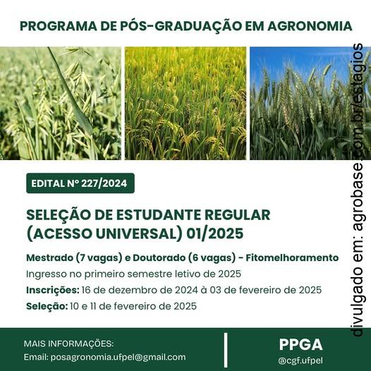 Seleção de estudantes regulares do programa de pós-graduação em agronomia – Capão do Leão/RS