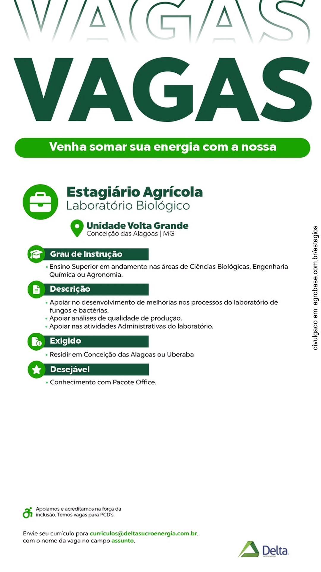 Estagiário agrícola (lab. biológico) – Conceição das Alagoas ou Uberaba/MG