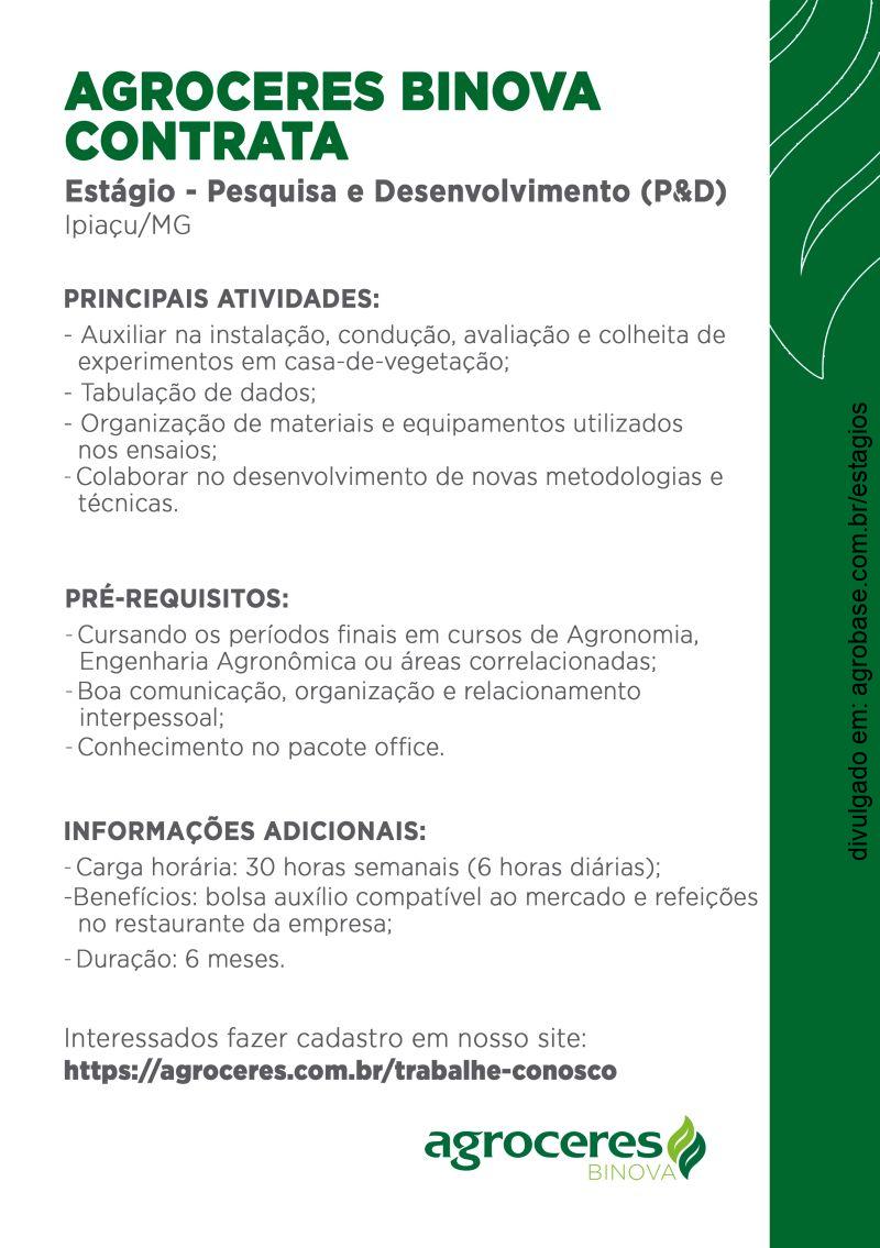 Estágio de pesquisa e desenvolvimento (p&d) – Ipiaçu/MG