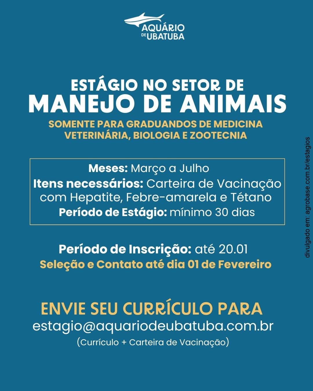 Estágio setor de manejo de animais em aquário – Ubatuba/SP