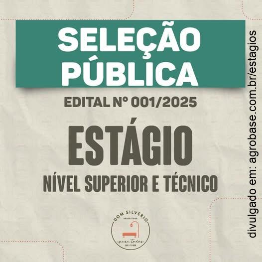 Proc. seletivo estagiários – Prefeitura de Dom Silvério/MG