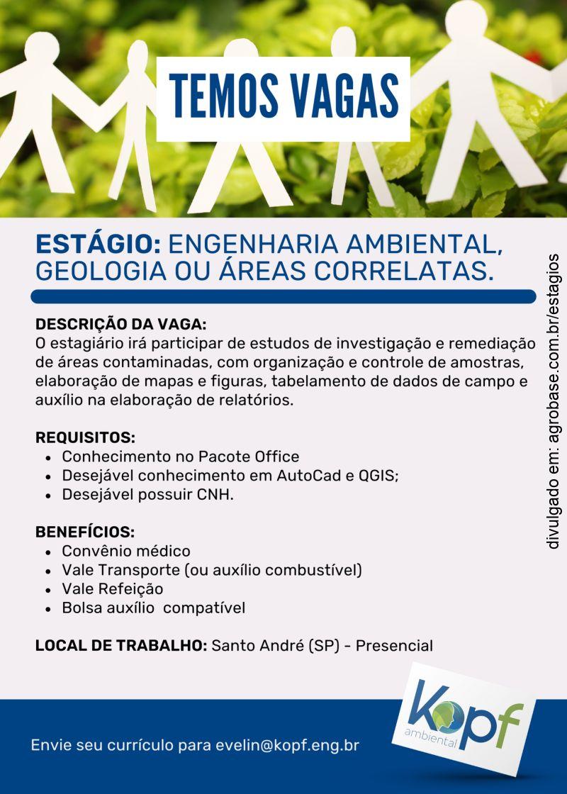 Estágio engenharia ambiental, geologia ou área correlatas – Santo André/SP