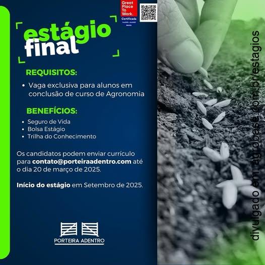 Estágio final para estudantes de agronomia – Pelotas/RS