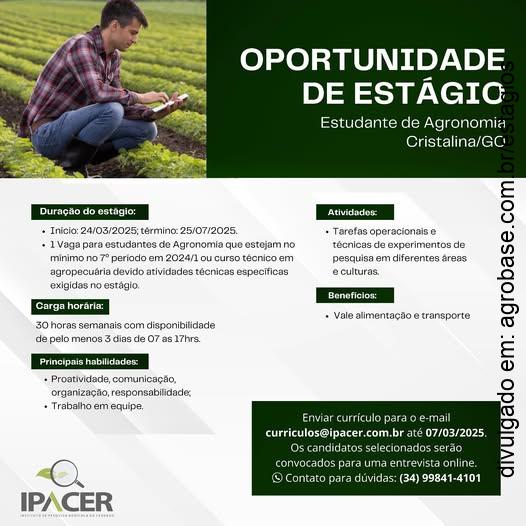 Estágio para estudantes de agronomia – Cristalina/GO