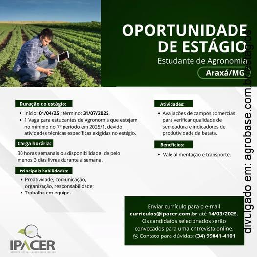 Estágio para estudantes de agronomia – Araxá/MG