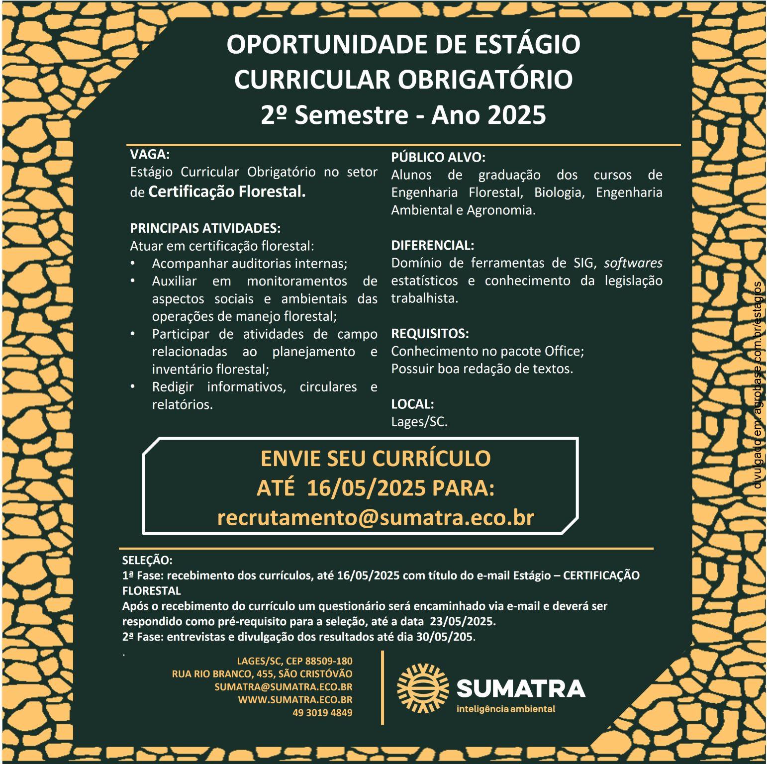 Estágio curricular obrigatório em certificação florestal – Lages/SC