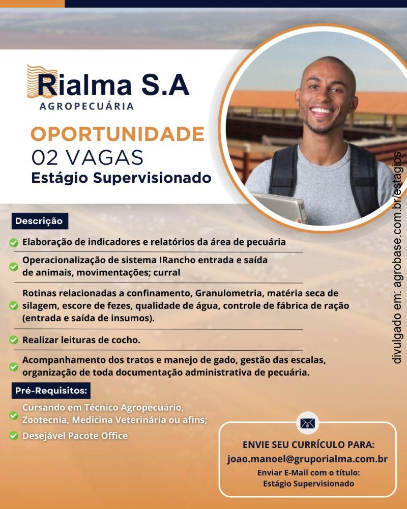 02 vagas estágio supervisionado pecuária – Luziânia/GO