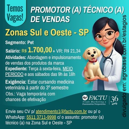 Promotor técnico de vendas – São Paulo/SP [zonas sul e oeste]