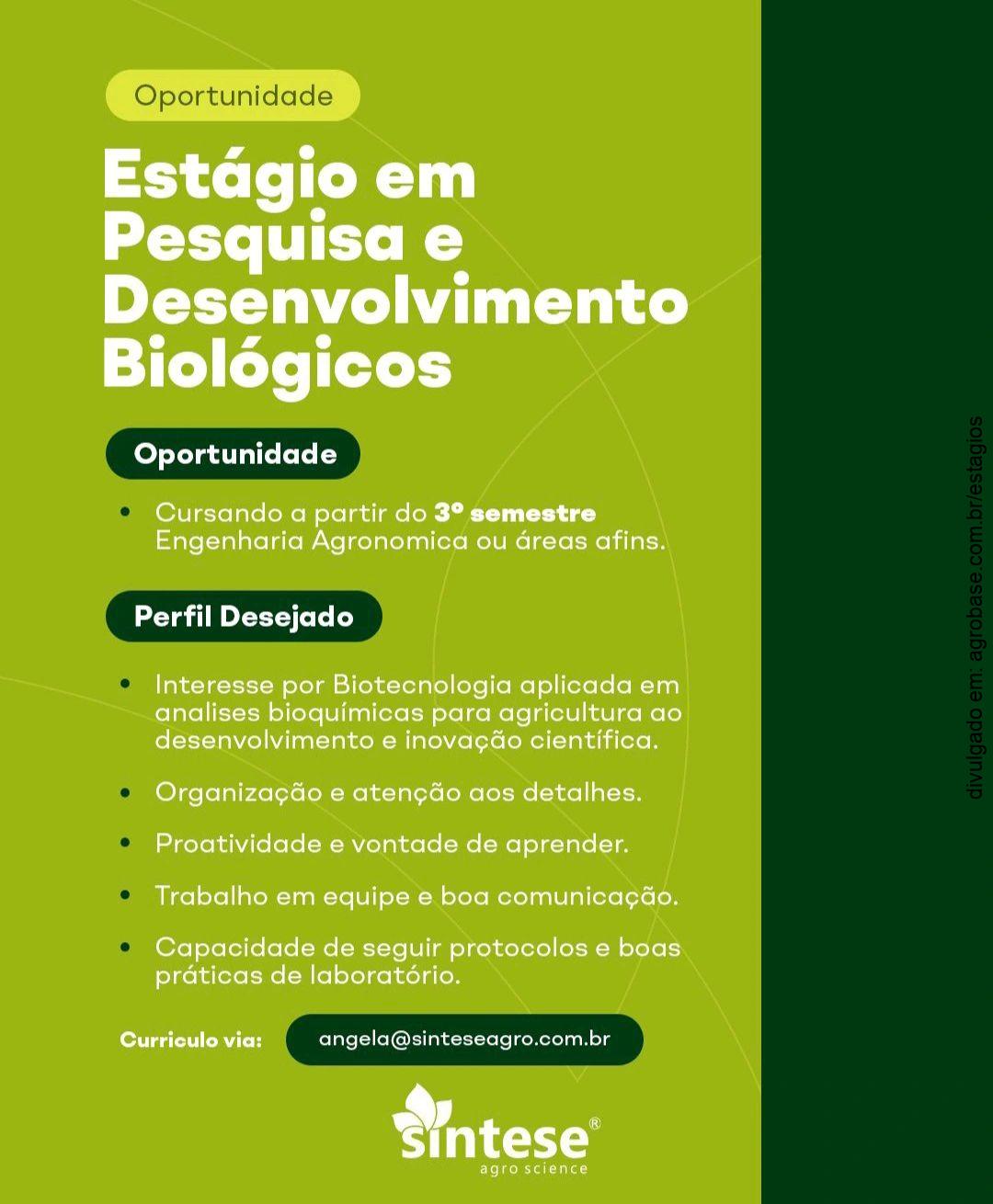 Estágio em pesquisa e desenvolvimento biológicos – PR