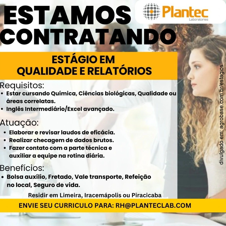 Estágio em qualidade e relatórios – Limeira/SP e região