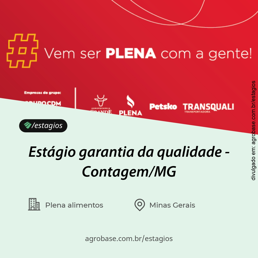 Estágio garantia da qualidade – Contagem/MG