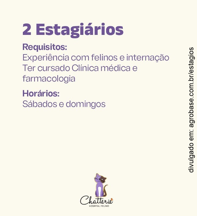 2 vagas de estágio em clínica médica e farmacologia felinos – Porto Alegre/RS [fim de semana]